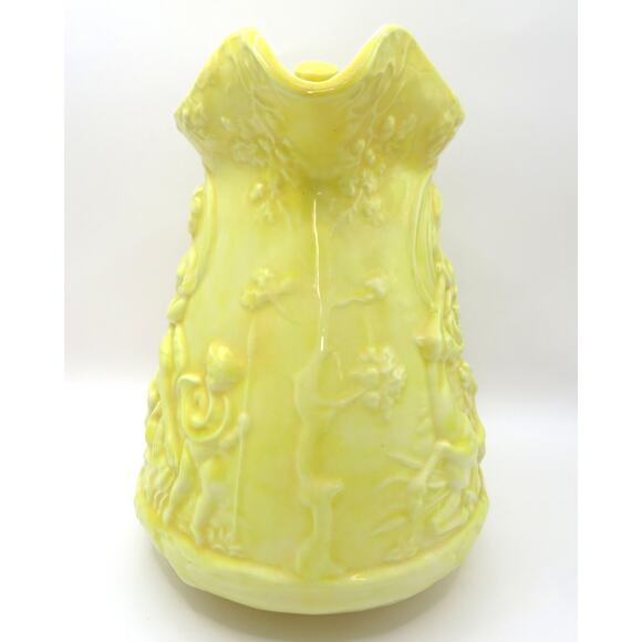 Vintage Yellow Relief Pitcher Cherubs Signed HEM ’77 “Tudir” Studio Pottery - Picture 4 of 14